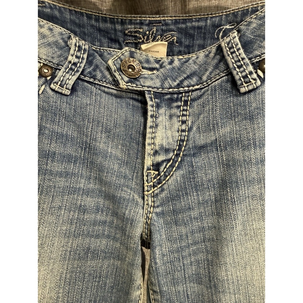 Silver Jeans Womens lightly Distressed Tuesday 20" Bootcut 30x33 White Stitch - Picture 2 of 10